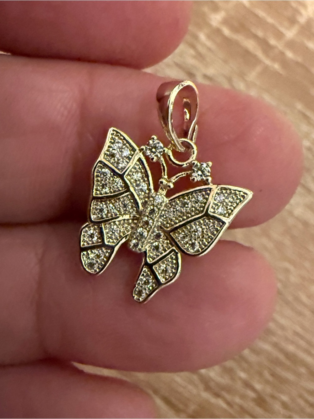 Gold Butterfly Pendant with Pave Crystals - Women's Jewelry